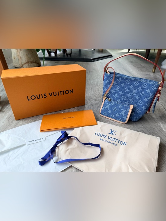 Source Unknown Handbags - FULL SET Source Unknown Louis Vuitton Blue Denim All In One BB Bucket Bag/Pouch